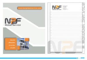 Block Notes NPF Global Service: copertina e foglio A4.